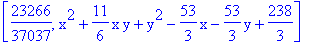 [23266/37037, x^2+11/6*x*y+y^2-53/3*x-53/3*y+238/3]